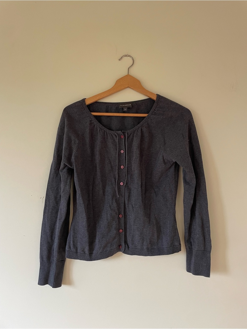 Vintage Jacob Dark Gray Women's 100% cotton Cardigan Pink Buttons academia fall